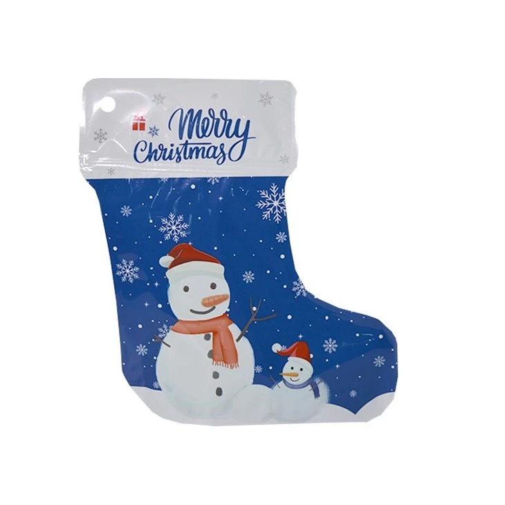 3.5 G Standing Up Pouch Merry Christmas Gift Sock Shaped Zipper Cookies Cartoon Package Ziplock Mylar Packaging Bags