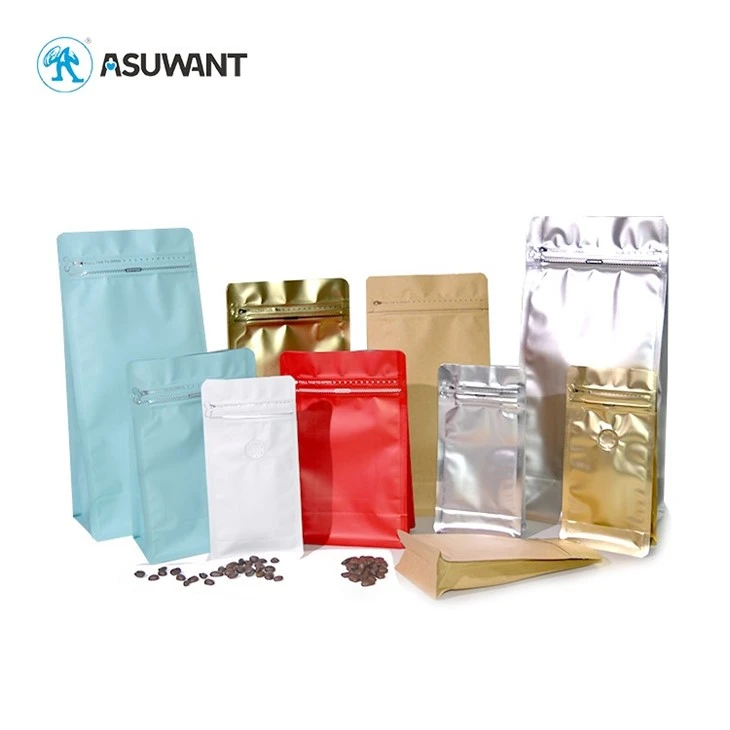 Coffee Beans Thee Packaging Flat Bottom Side Gusset Cafe Coffee Tag Aangepast 12 oz 500 g 1 kg met klep
