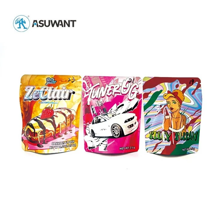 Custom Printed Aluminum 3.5G Resealable Ziplock Edible Packaging Smell Proof Stand Up Pouches 3.5 Mylar Bags