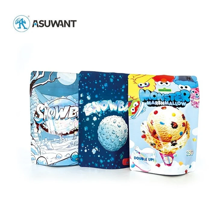 Custom Printed Aluminum 3.5G Resealable Ziplock Edible Packaging Smell Proof Stand Up Pouches 3.5 Mylar Bags