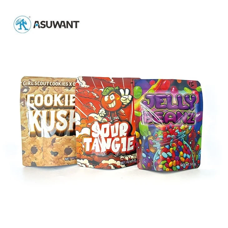 Custom Printed Aluminum 3.5G Resealable Ziplock Edible Packaging Smell Proof Stand Up Pouches 3.5 Mylar Bags