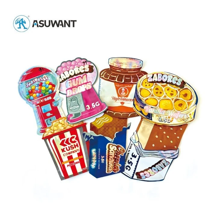 Custom Shape Print Ziplock Smell Proof Bag ChildProof Die Cut 3.5 Mylar Bags Pouch Packaging