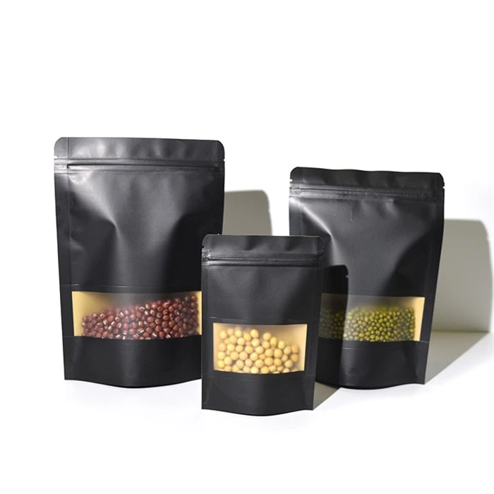 Wholesale Custom Printed Recycled Black Matte Kraft Paper Zipper Bag With Window