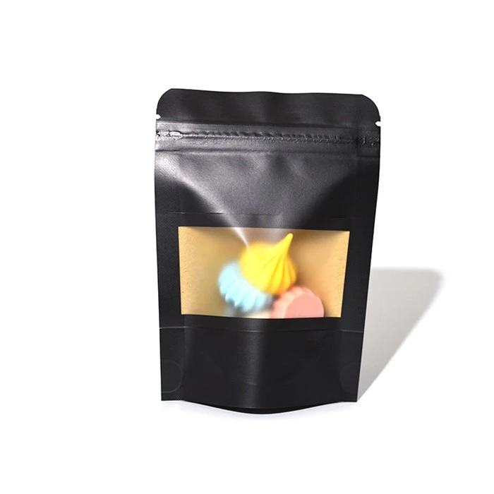 Wholesale Custom Printed Recycled Black Matte Kraft Paper Zipper Bag With Window