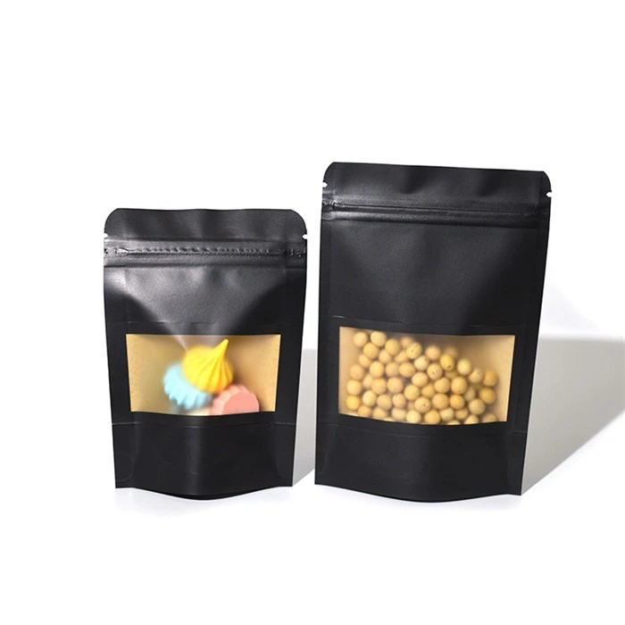 Wholesale Custom Printed Recycled Black Matte Kraft Paper Zipper Bag With Window